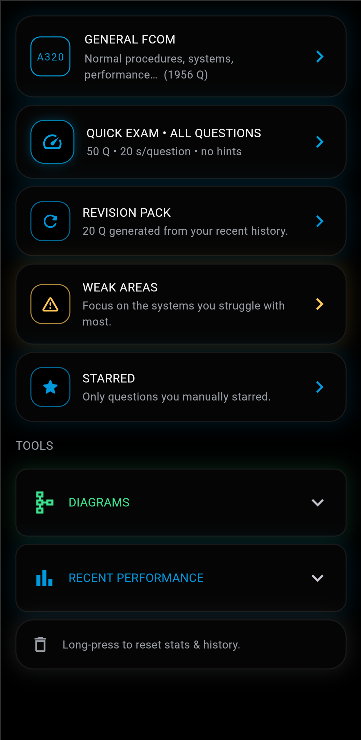 A320 Edge Quiz App Screenshot showing FCOM electrical system questions